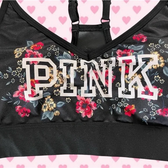 PINK Victoria's Secret Black Floral Sports Bra - Med 8-10 - Picture 4 of 8